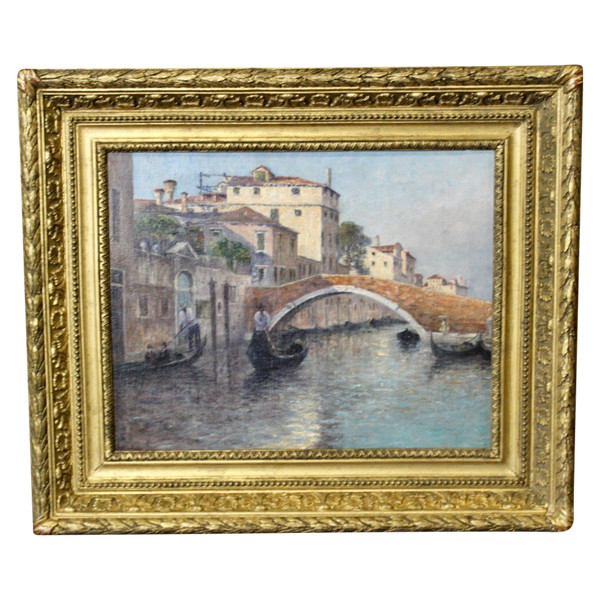 Gondoliers in Venice By Johannes Son , Oil On Canvas