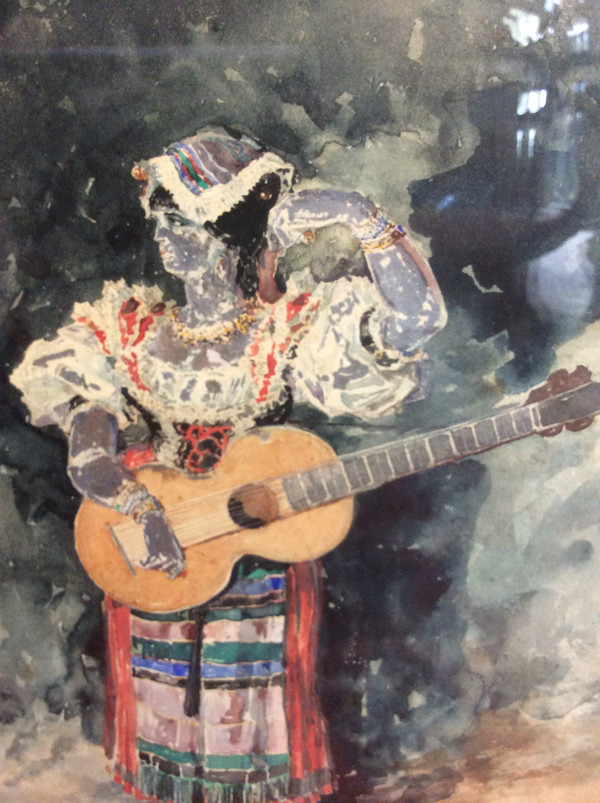 acquerello gitano con chitarra firmato Noivon