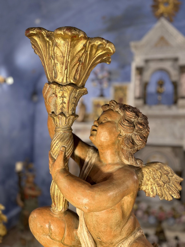 Importante Paire D’anges Porte-torchère En Céramique – Fin XIXe