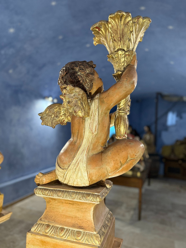 Importante Paire D’anges Porte-torchère En Céramique – Fin XIXe