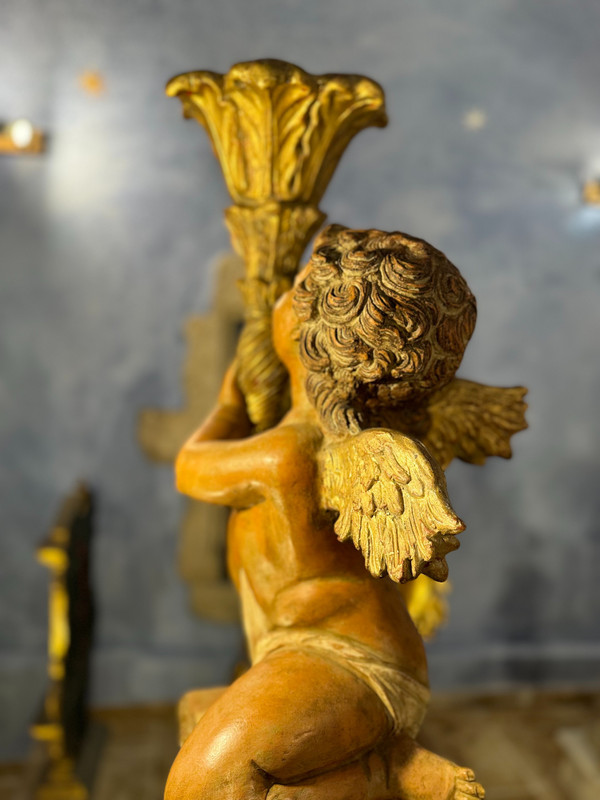 Importante Paire D’anges Porte-torchère En Céramique – Fin XIXe