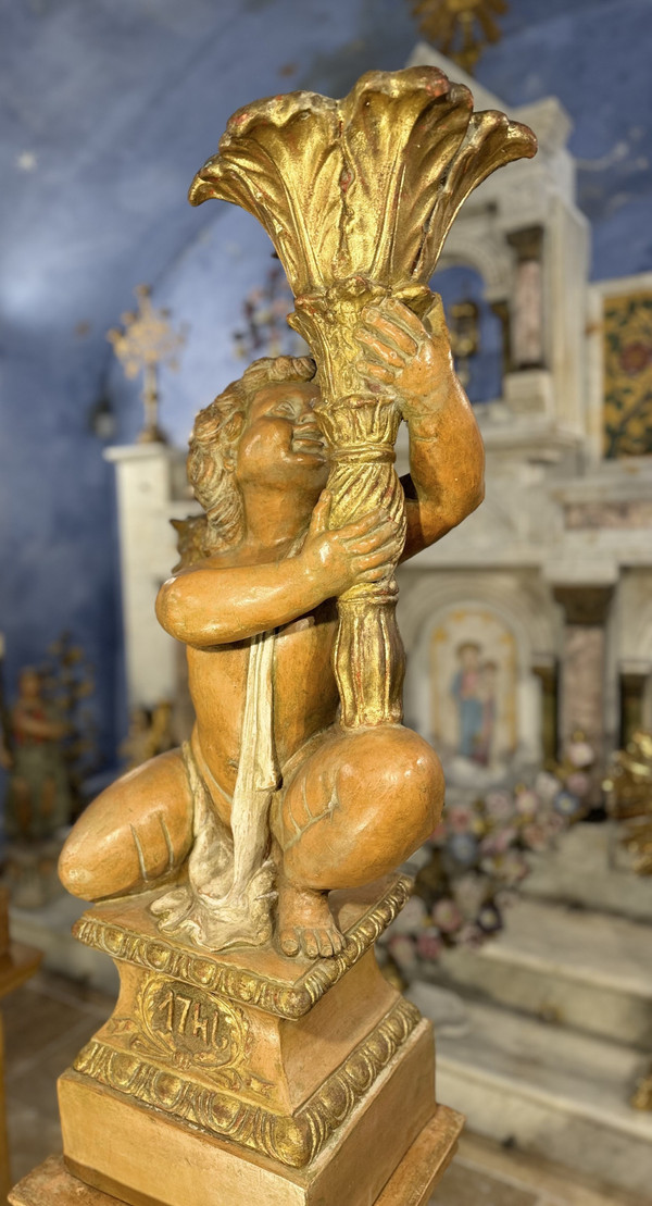 Importante Paire D’anges Porte-torchère En Céramique – Fin XIXe
