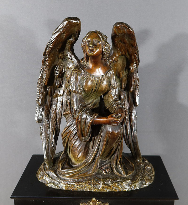 Horloge en Marbre et Bronze, « L’Ange en Contemplation » , Miroy Frères, époque Napoléon III