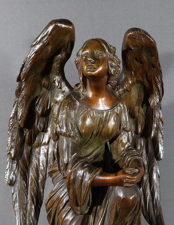 Horloge en Marbre et Bronze, « L’Ange en Contemplation » , Miroy Frères, époque Napoléon III
