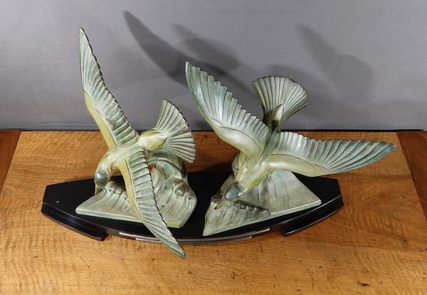 Wichtiges Regulativ "Les Mouettes", I.Rochard zugeschrieben, Art Déco - 1940