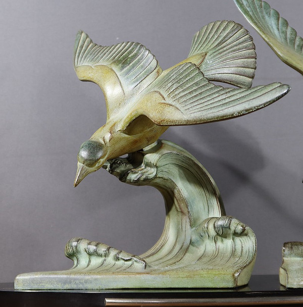 Wichtiges Regulativ "Les Mouettes", I.Rochard zugeschrieben, Art Déco - 1940