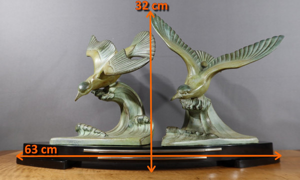 Wichtiges Regulativ "Les Mouettes", I.Rochard zugeschrieben, Art Déco - 1940