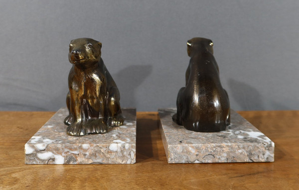 Paire de Serre-Livres « Ours » en Métal Doré – 1920