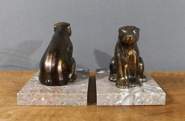 Paire de Serre-Livres « Ours » en Métal Doré – 1920