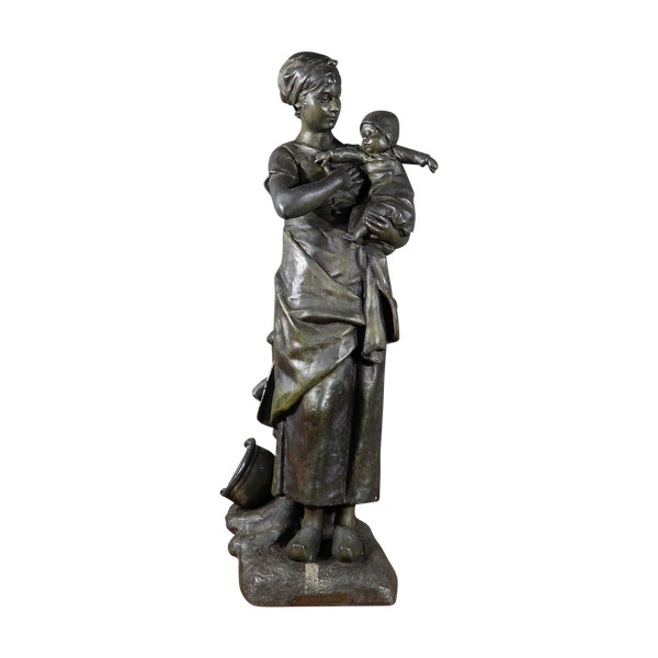 Statue en Régule « Jeune Mère » par L. Steiner – Fin XIXe