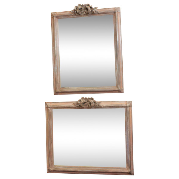 51 X 58 Cm , Faux Pair Of Mirrors, Patina And Flower Designs