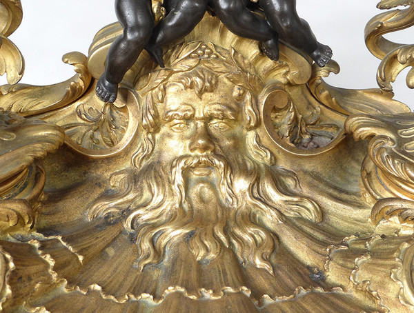 Inkwell Louis XV rocaille bronze candlesticks cherubs character 41cm 18th century