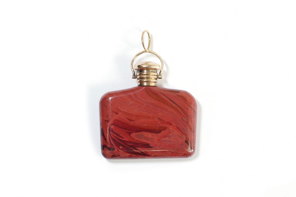 Glass perfume bottle pendant in 18k gold, Antique glass pendant, imitation red jasper
