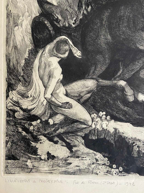 Eau-forte 'L'enlèvement de Proserpine' par Jean-Louis VIARD