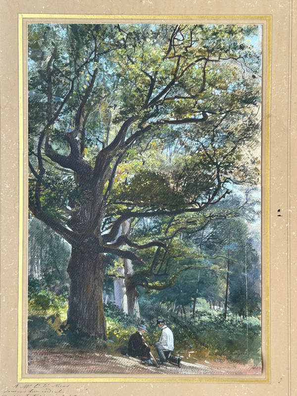 Armand Théophile Cassagne (1823-1907) Aquarelle Vue De La Forêt De Fontainebleau 1866 