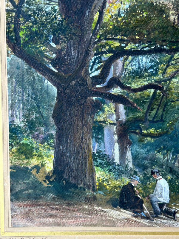 Armand Théophile Cassagne (1823-1907) Aquarelle Vue De La Forêt De Fontainebleau 1866 