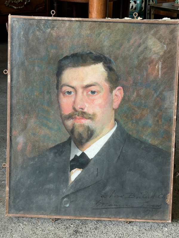 François Maurice Lard (1864-1908) Portrait - Pastel Signed Dated 1904