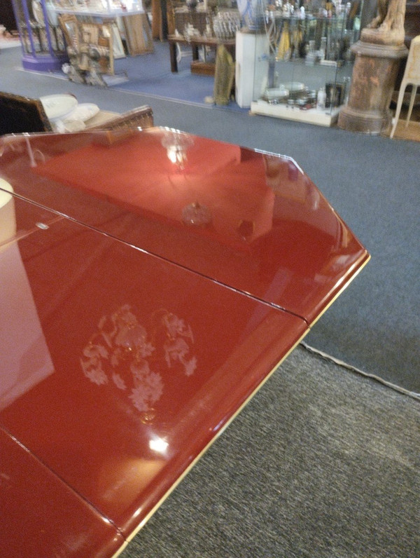 Table - Laque - Rouge Bordeaux - Laiton - v .1970.