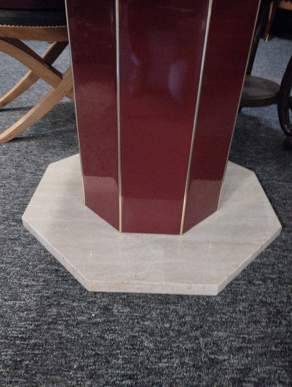 Table - Laque - Rouge Bordeaux - Laiton - v .1970.