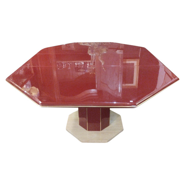 Table - Laque - Rouge Bordeaux - Laiton - v .1970.