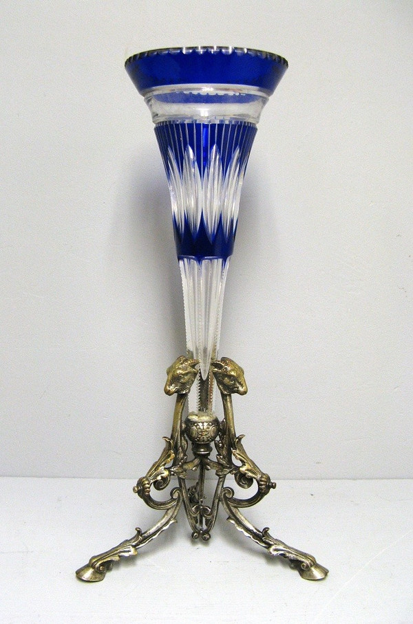 Vase Cornet En Cristal Taillé XIXe.