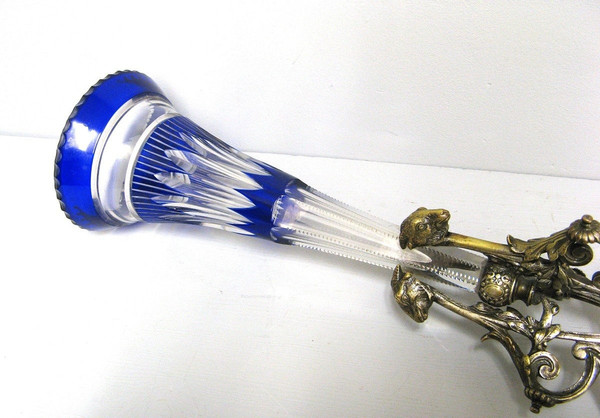 Vase Cornet En Cristal Taillé XIXe.