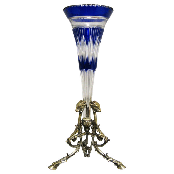 Vase Cornet En Cristal Taillé XIXe.