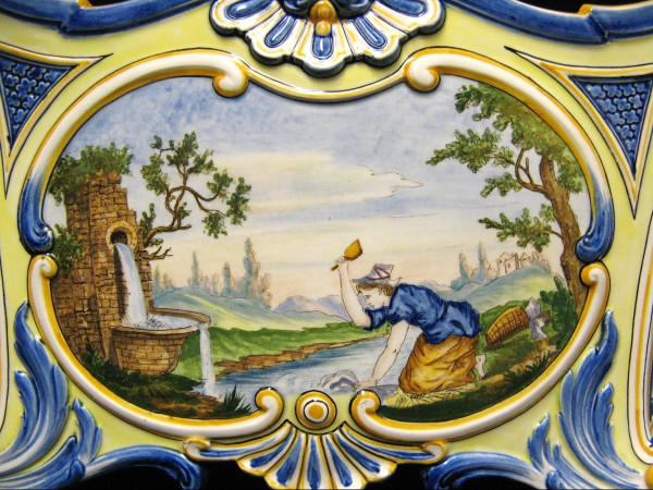 Sarreguemines Jardinière En Faïence 1880 Décor 652