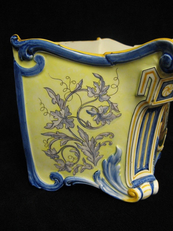 Sarreguemines Jardinière En Faïence 1880 Décor 652