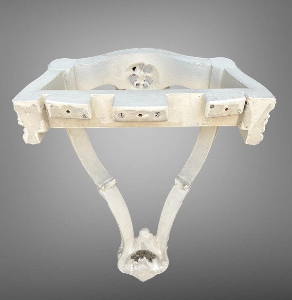 PAIRE DE CONSOLES XIXe EN BOIS SCULPTÉ RECHAMPIES BLANC DE STYLE LOUIS XV