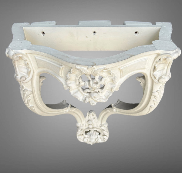 PAIRE DE CONSOLES XIXe EN BOIS SCULPTÉ RECHAMPIES BLANC DE STYLE LOUIS XV
