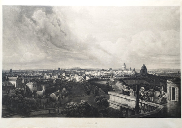 Parigi Vue Prise De La Terrasse De l'Observatoire Incisione di Himely XIX secolo