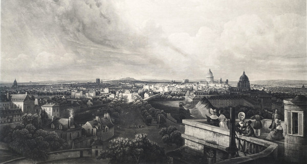 Parigi Vue Prise De La Terrasse De l'Observatoire Incisione di Himely XIX secolo