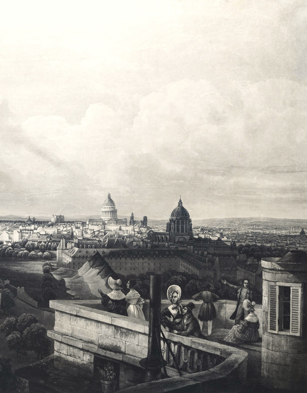 Parigi Vue Prise De La Terrasse De l'Observatoire Incisione di Himely XIX secolo