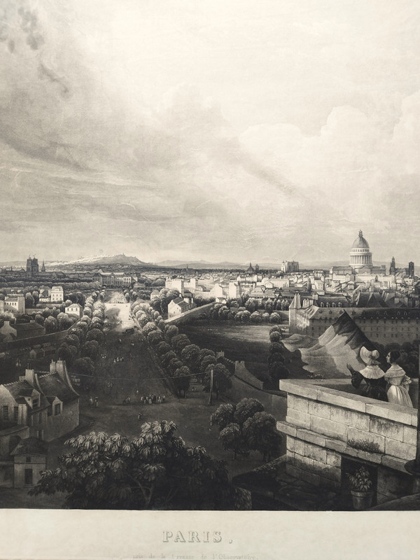 Parigi Vue Prise De La Terrasse De l'Observatoire Incisione di Himely XIX secolo