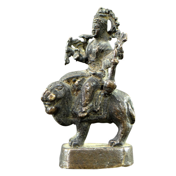 Inde, XIXe Siècle, Rare Statue Miniature De La Déesse Hindoue Durga, En Tenue d'Apparat.