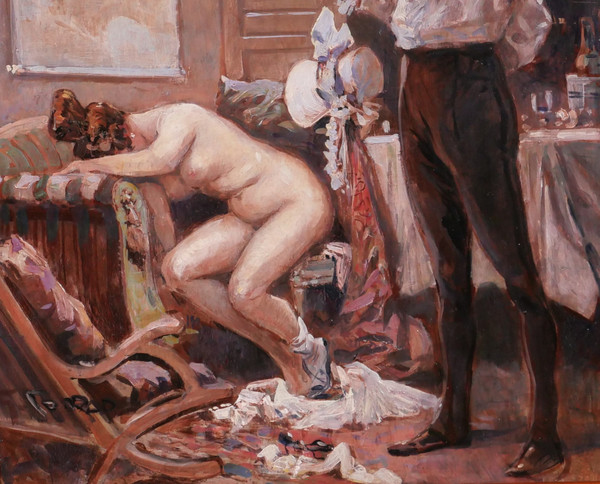 Georges CONRAD 1874-1936 Der Aufbruch des geliebten Mannes auf eine Reise, Gemälde, um 1900
