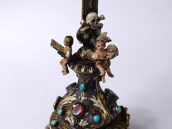 Piccolo Crocifisso Austria Vienna Argento smaltato Cristo turchese XIX secolo