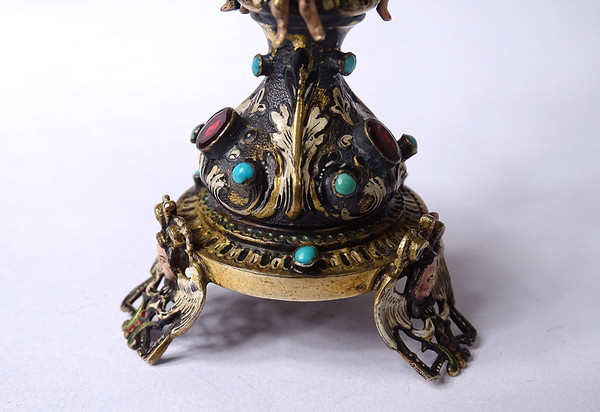 Piccolo Crocifisso Austria Vienna Argento smaltato Cristo turchese XIX secolo