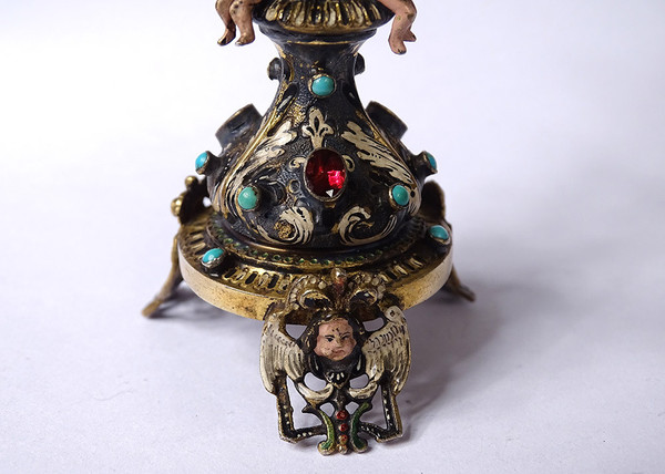 Piccolo Crocifisso Austria Vienna Argento smaltato Cristo turchese XIX secolo
