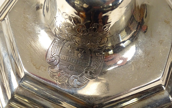 Pair of silver candlesticks Fermiers Généraux Laval André Lasnier Coat of arms 18th century