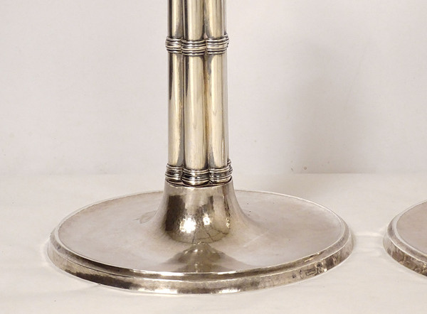 Pair of Candlesticks à La Financière Swiss Silver Bossard Goldsmith 1541gr 19th century
