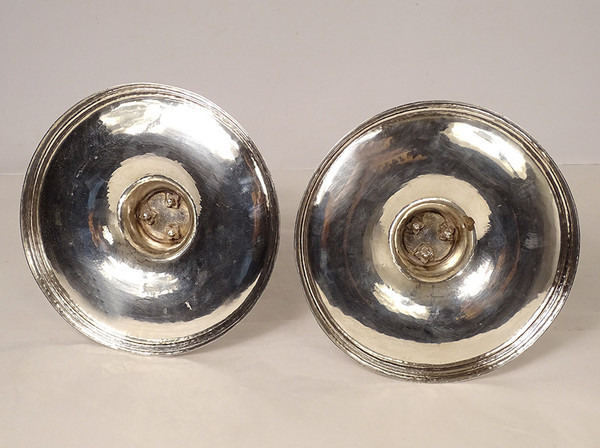 Pair of Candlesticks à La Financière Swiss Silver Bossard Goldsmith 1541gr 19th century