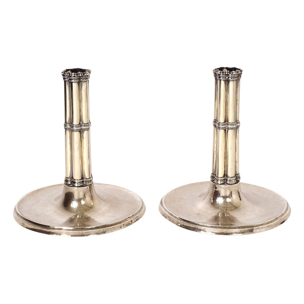 Pair of Candlesticks à La Financière Swiss Silver Bossard Goldsmith 1541gr 19th century