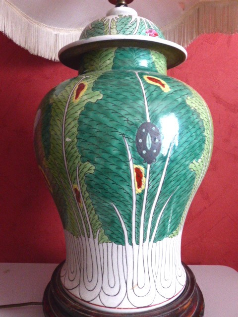 Lampada in vaso di zenzero in porcellana cinese del XIX secolo