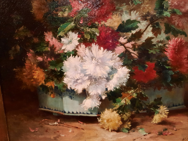 Blumengemälde aus dem 19. Jahrhundert, signiert H. Cauchois.