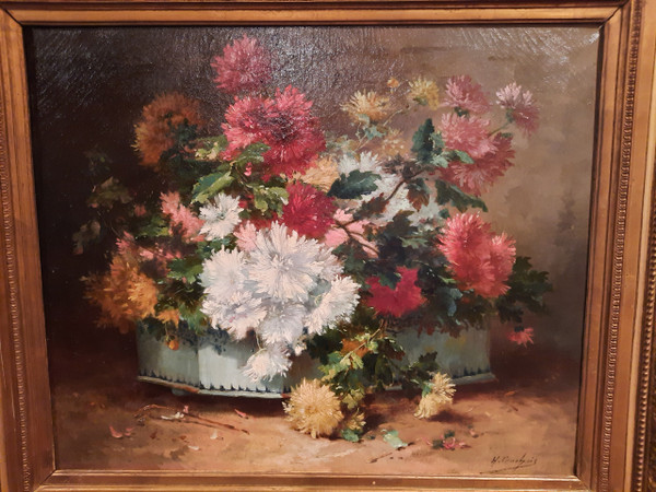 Blumengemälde aus dem 19. Jahrhundert, signiert H. Cauchois.