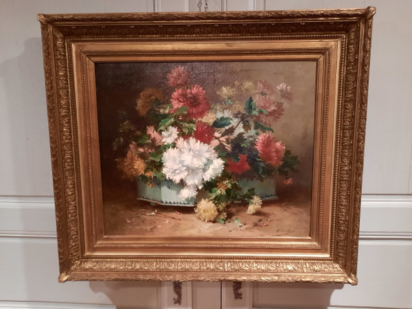 Blumengemälde aus dem 19. Jahrhundert, signiert H. Cauchois.