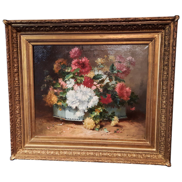 Blumengemälde aus dem 19. Jahrhundert, signiert H. Cauchois.