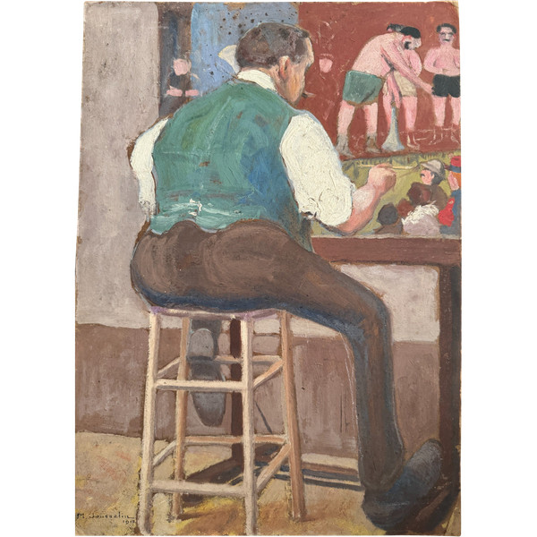 M. Jousselin (xix-xx) - Lotta greco-romana, Autoritratto al cavalletto, 1912